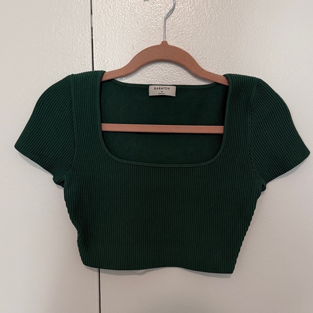 Aritzia Babaton Forest Green Ribbed Crop Top